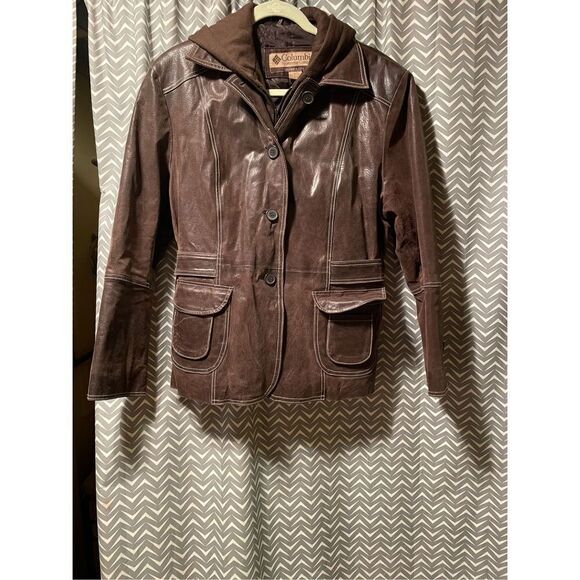 Columbia Leather Coat (SZ L) - Picture 1 of 5